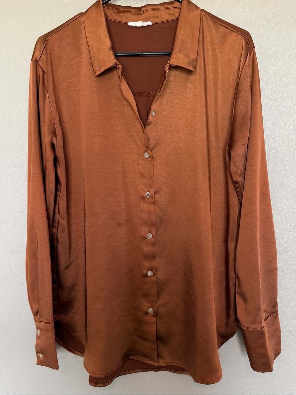 Mystree Copper Brown Satin Button-Down Shirt